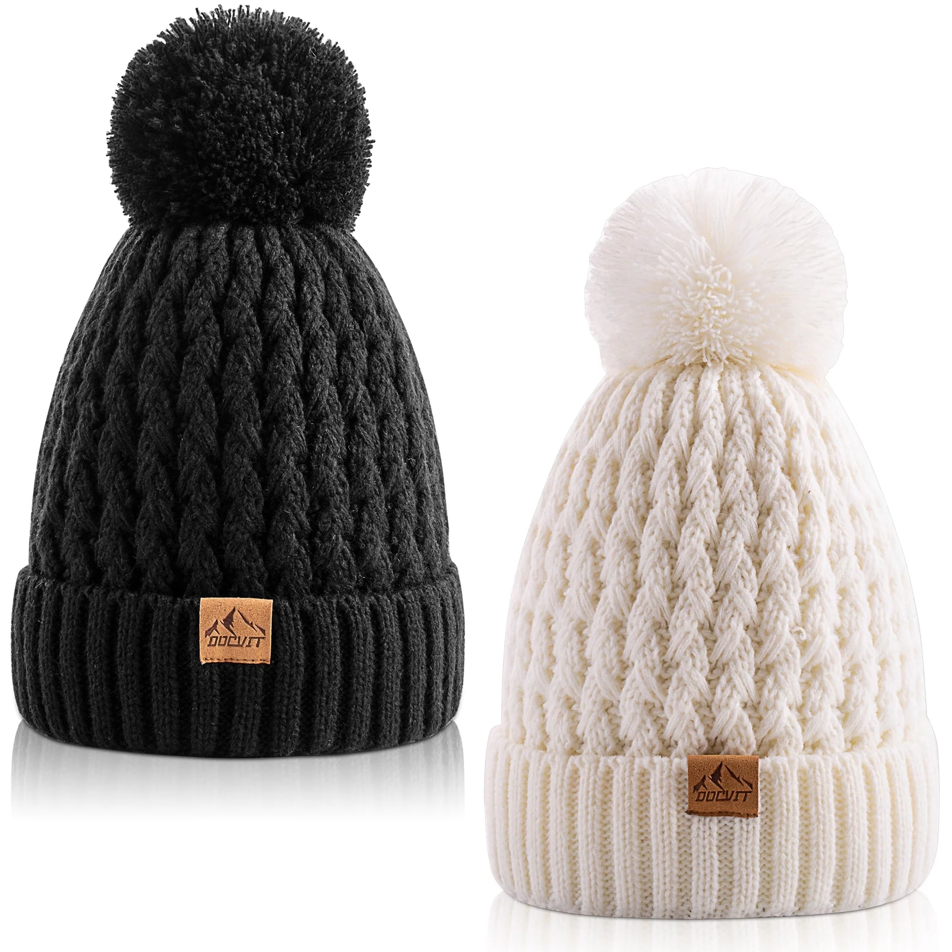 Kids Winter Warm Hats, Child Pom Pom Beanie Knit Cap for Girls Boys 3-9 Years Old-2 Pack