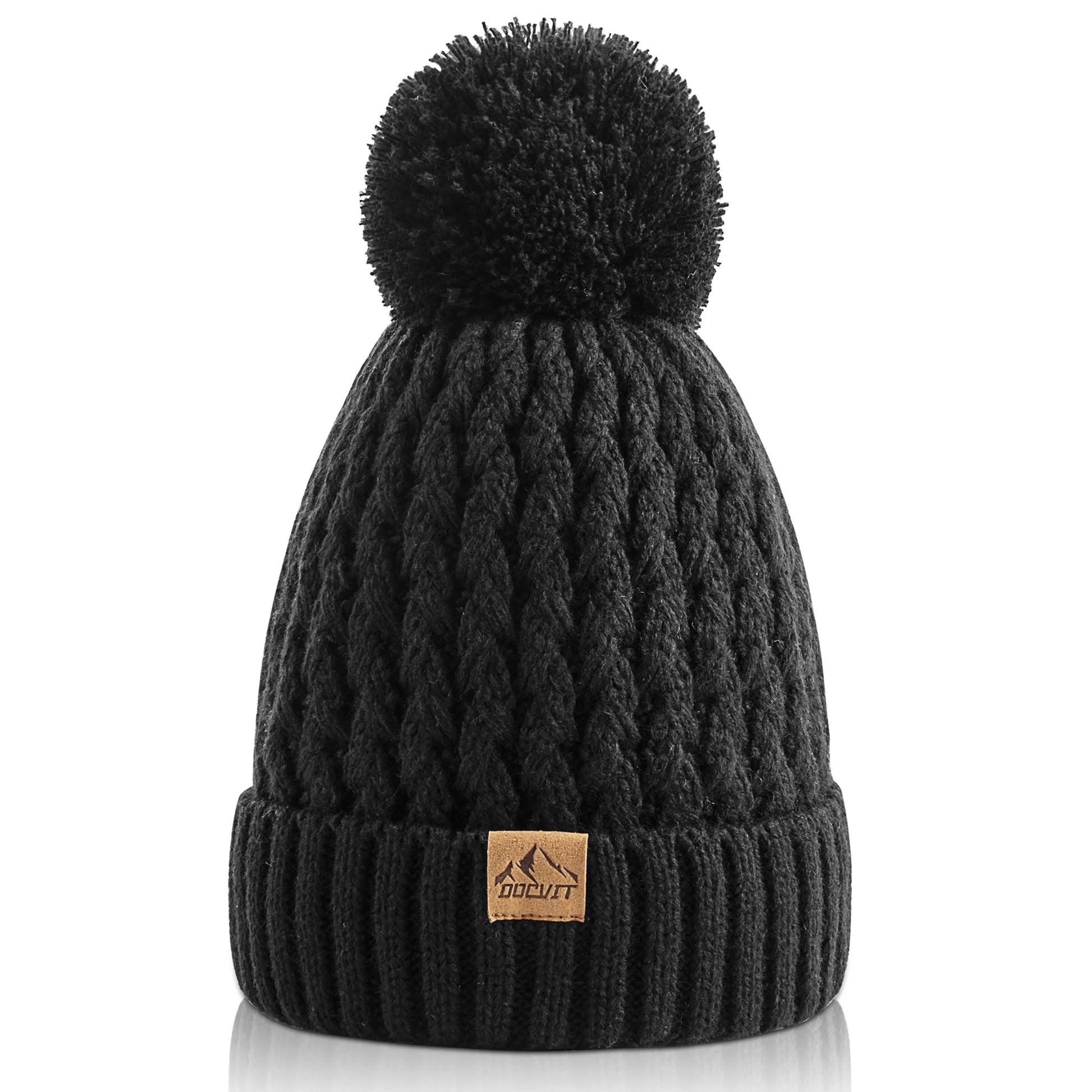 Kids Winter Warm Hats, Child Pom Pom Beanie Knit Cap for Girls Boys 3-9 Years Old-2 Pack